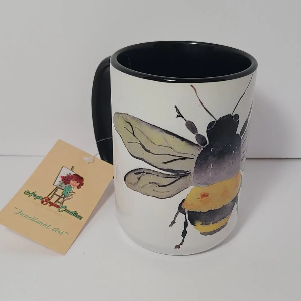 Bee Mug – Original Watercolor Art by Angie Bryan | Sublimated by The Crowing Hen - Picture 2 of 6